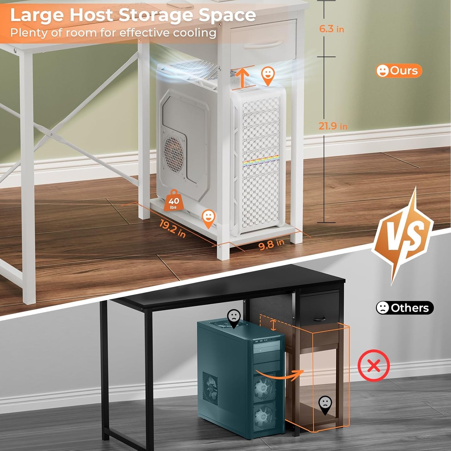 Computer Desk with Adjustable Monitor Stand, 39.4 in Small Desk with Reversible Storage Shelves, Office Desk with Spacious Desktop Spaces for Home Bedroom Workstation, White