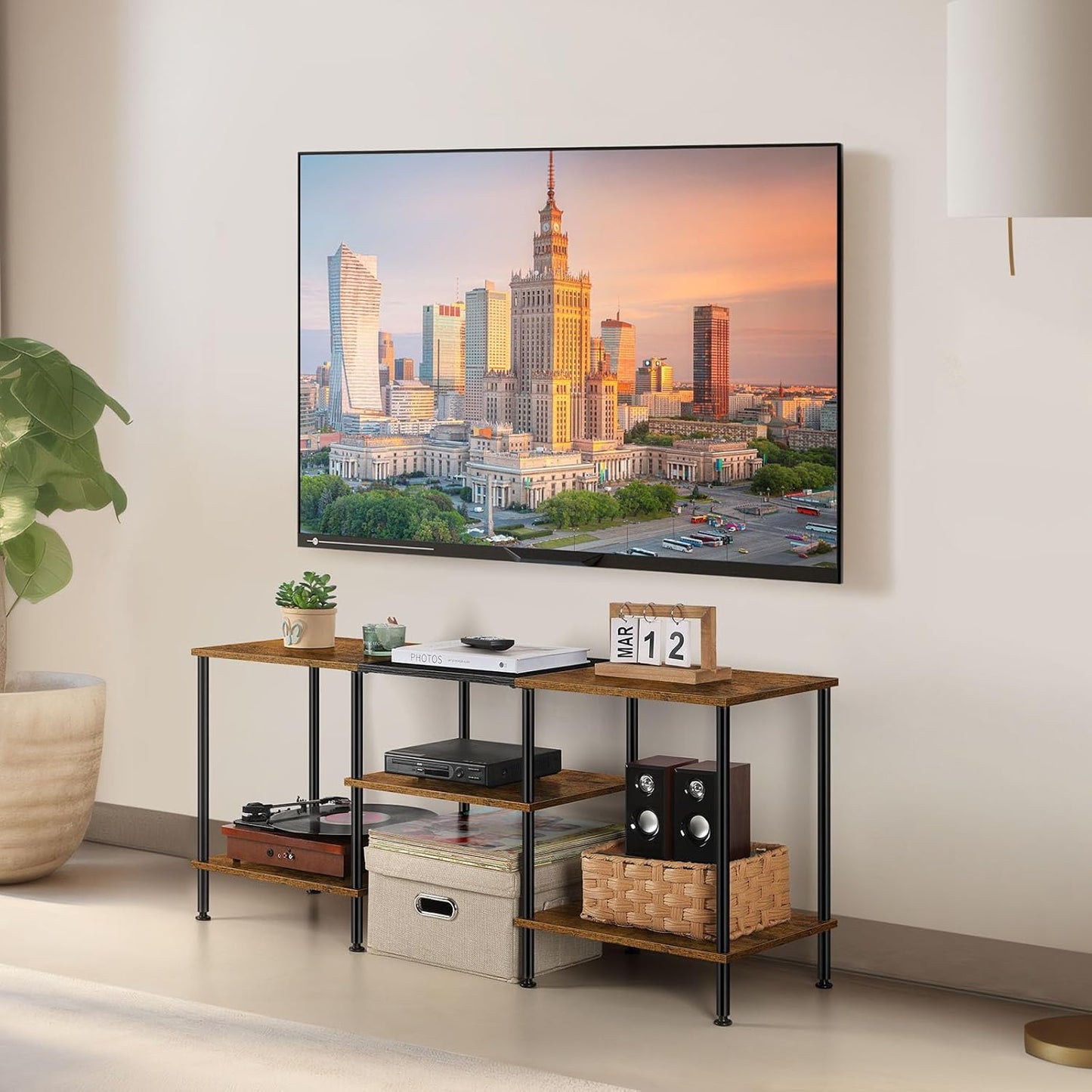 50 inch TV Stand for Bedroom Rustic Brown TV Entertainment Center with Storage 3 Tier TV Table Stand for Living Room TV Console Table for 50 43 40 32 inch TV
