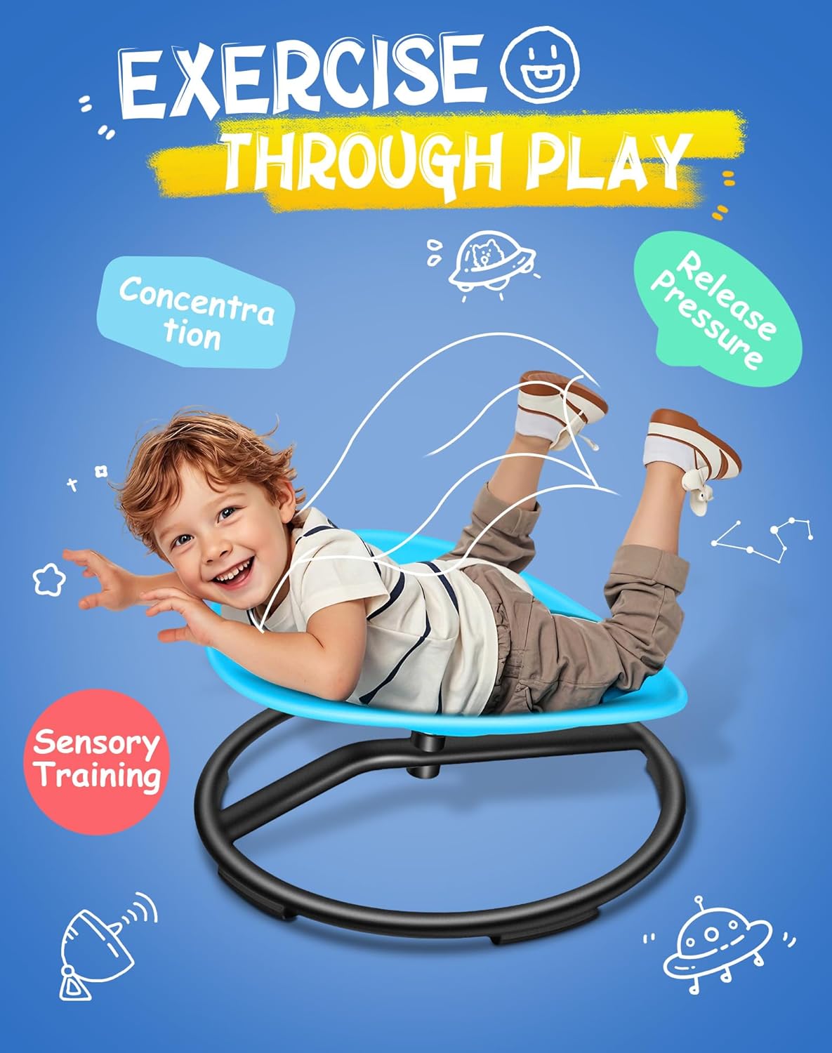 Spinning Chair for Autistic Kids, Sensory Swivel Chair, 220LBS Weight Capacity, Sensory Toy for Children with ADHD/Autism, Training Body Coordination, 3+ Years (Blue)