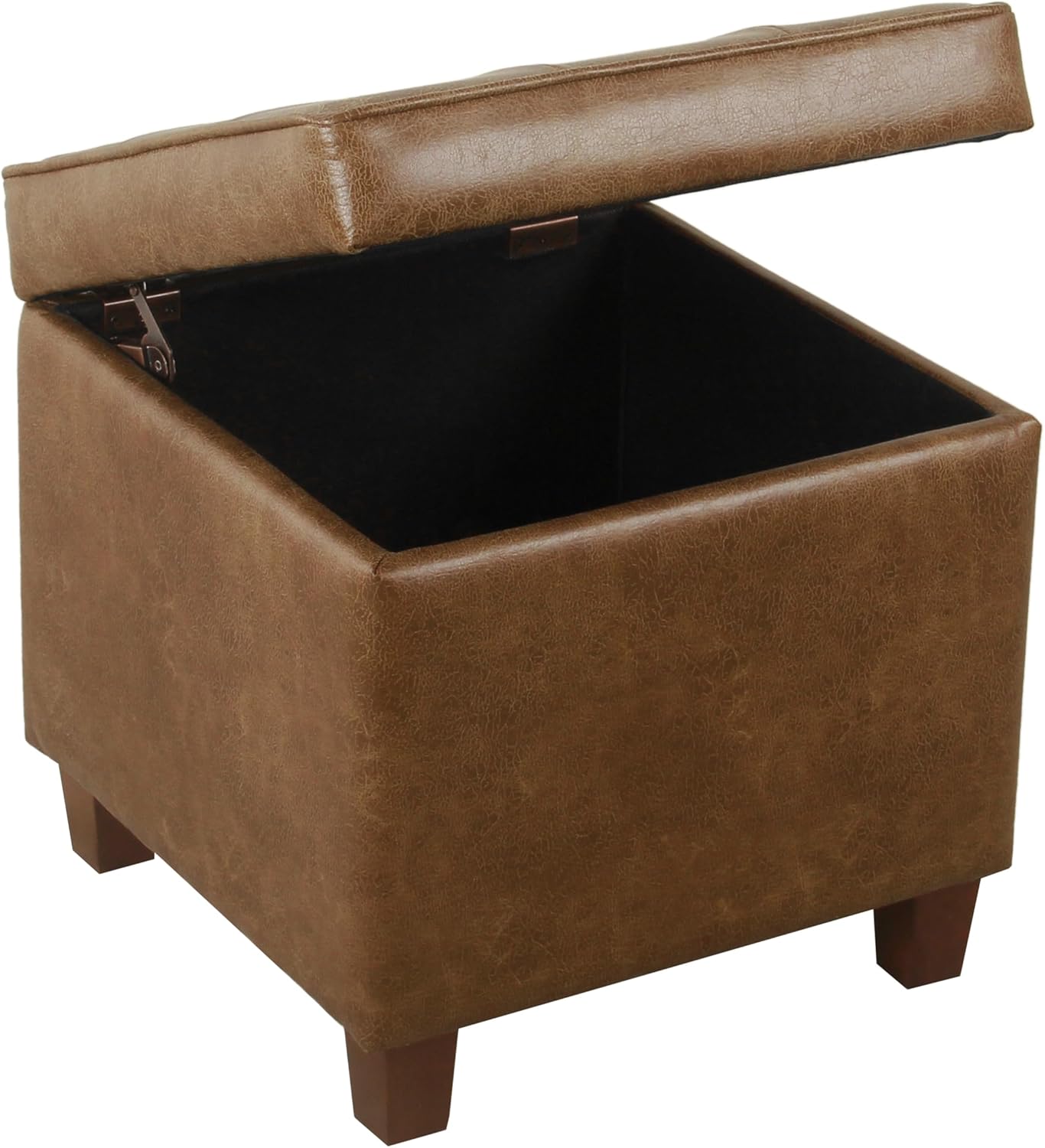 HomePop Square Tufted Storage Ottoman - Distressed Brown Faux Leather Small