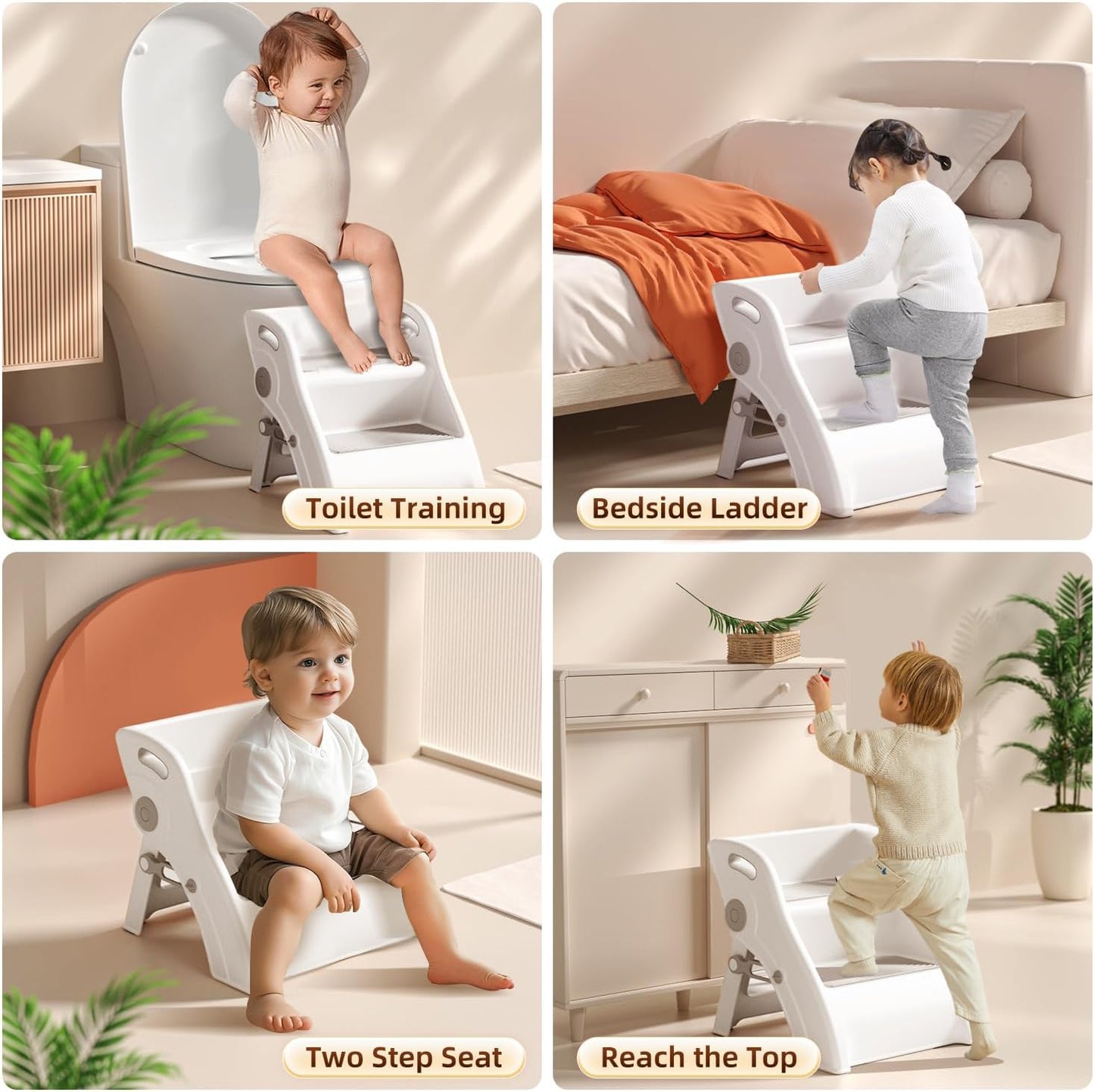 Toddler Step Stool for Bathroom Sink – Non-Slip Kids Step Stool, 100lbs Load Bearing Foldable Toddler Stool for Bathroom with Handles and Anti-Tip Design - Potty Training Stool for Ages 2+