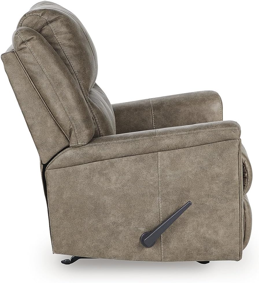 Signature Design by Ashley Skymaker Modern Faux Leather Manual Rocker Recliner with Track Arms, Light Brown