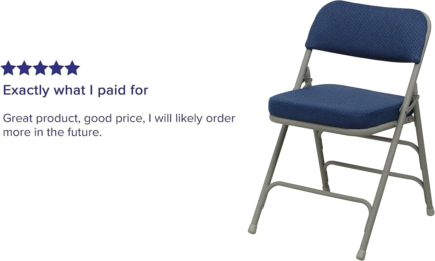 Flash Furniture Hercules Series Metal Folding Chairs with Cushioned Seat, Fabric Upholstered Event Chairs with 300-lb. Static Weight Capacity, Set of 2, Navy