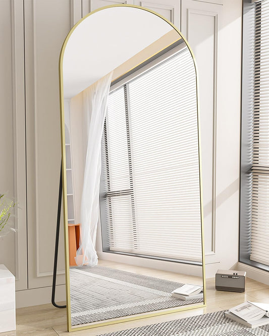 Koonmi 35"x78" Arched Full Length Mirror, Gold Large Floor Mirror with Aluminum Alloy Frame Standing Hanging or Leaning Wall-Mounted Mirror for Living Room and Bedroom