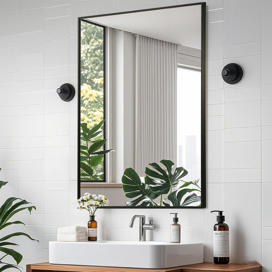 Matte Black Mirror, 24x32 Inch Aluminum Framed Rectangle Mirror, Anti-Rust, Tempered Glass, Square Corner Wall Mirror for Over Sink, Vanity, Bedroom, Entryway, Horizontal/Vertical