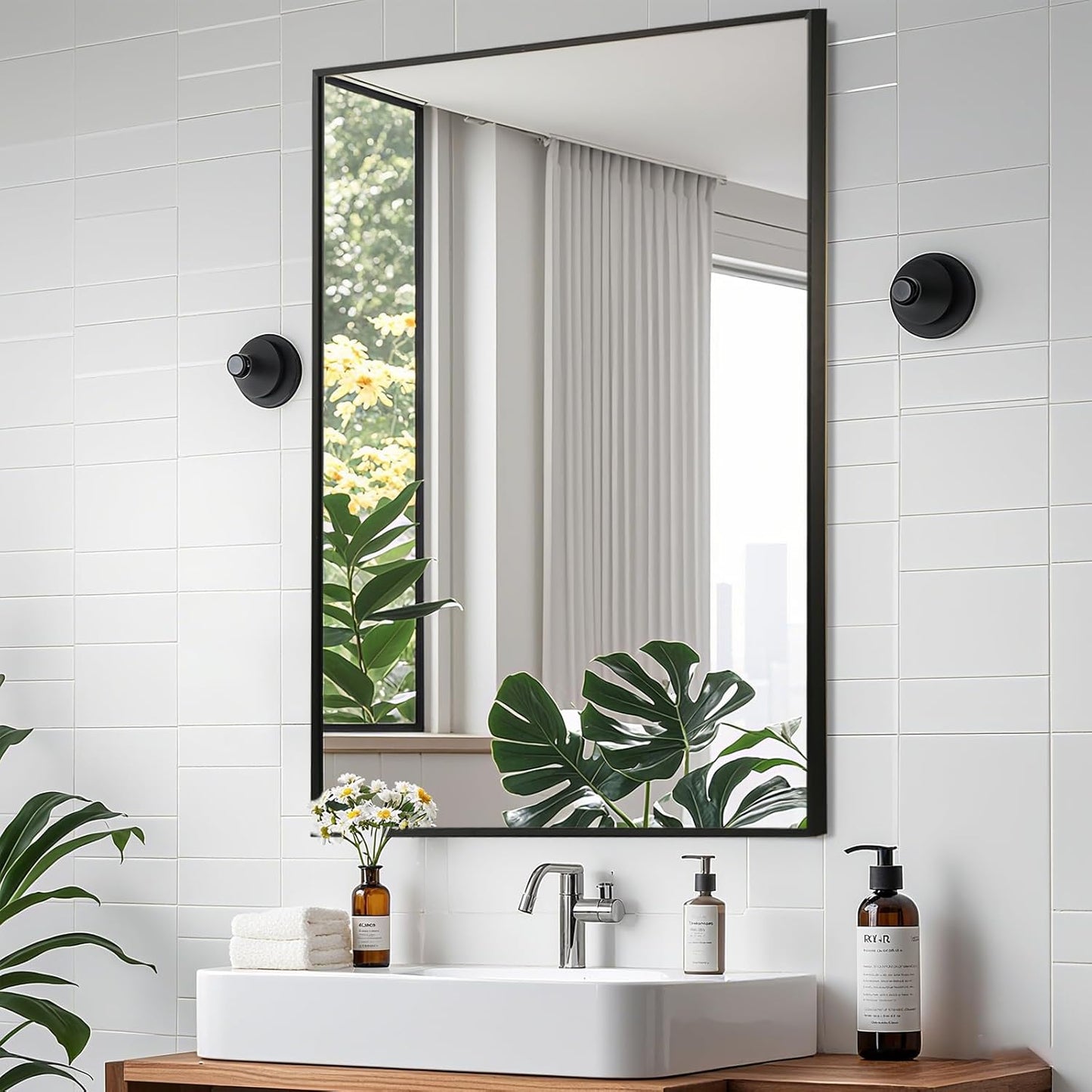 Matte Black Mirror, 40x30 Inch Aluminum Framed Rectangle Mirror, Anti-Rust, Tempered Glass, Square Corner Wall Mirror for Over Sink, Vanity, Bedroom, Entryway, Horizontal/Vertical