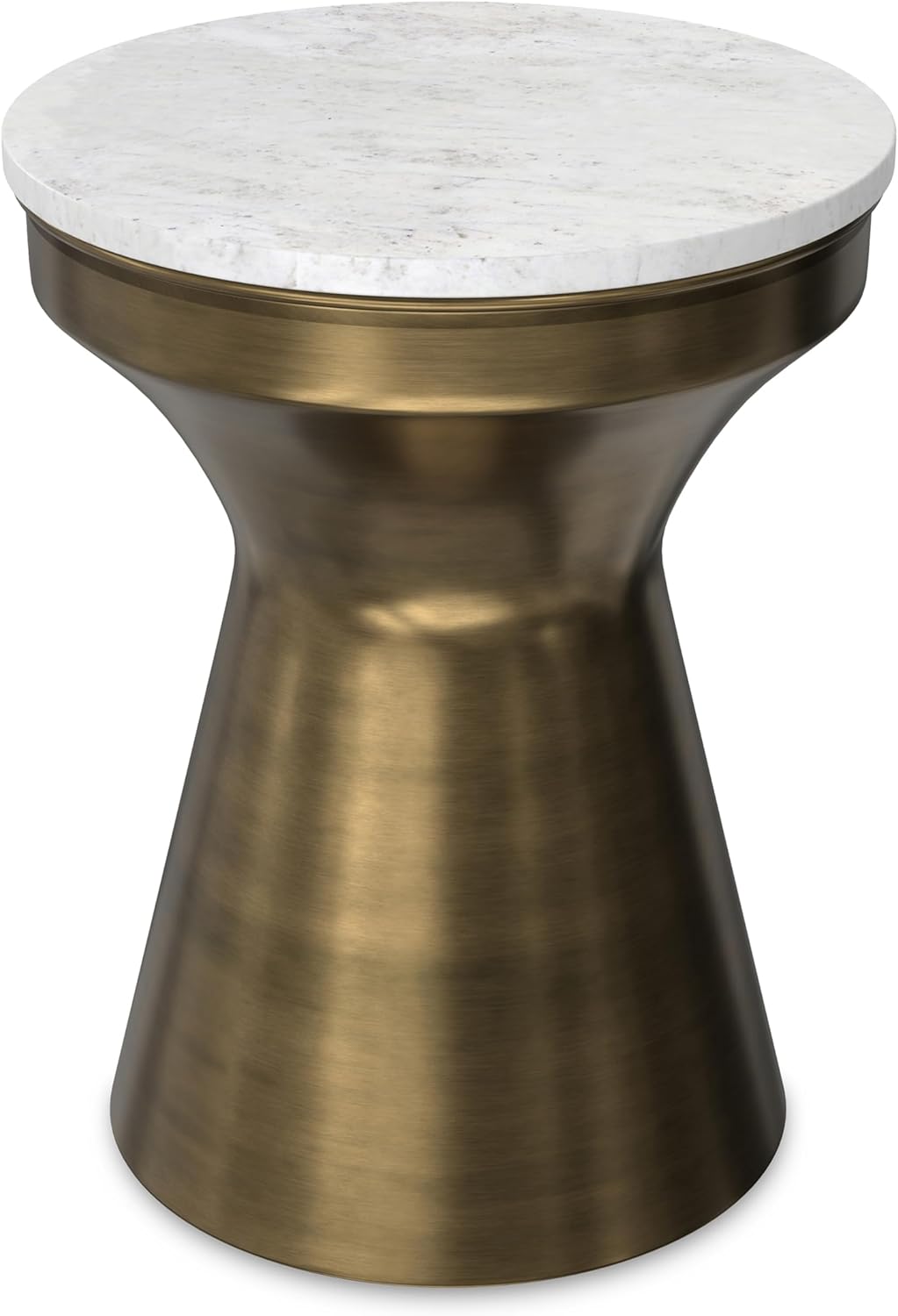 SIMPLIHOME Raquel Modern Contemporary 14 inch Wide Metal Side Table in White / Antique Brass, Fully Assembled for the Living Room and Bedroom