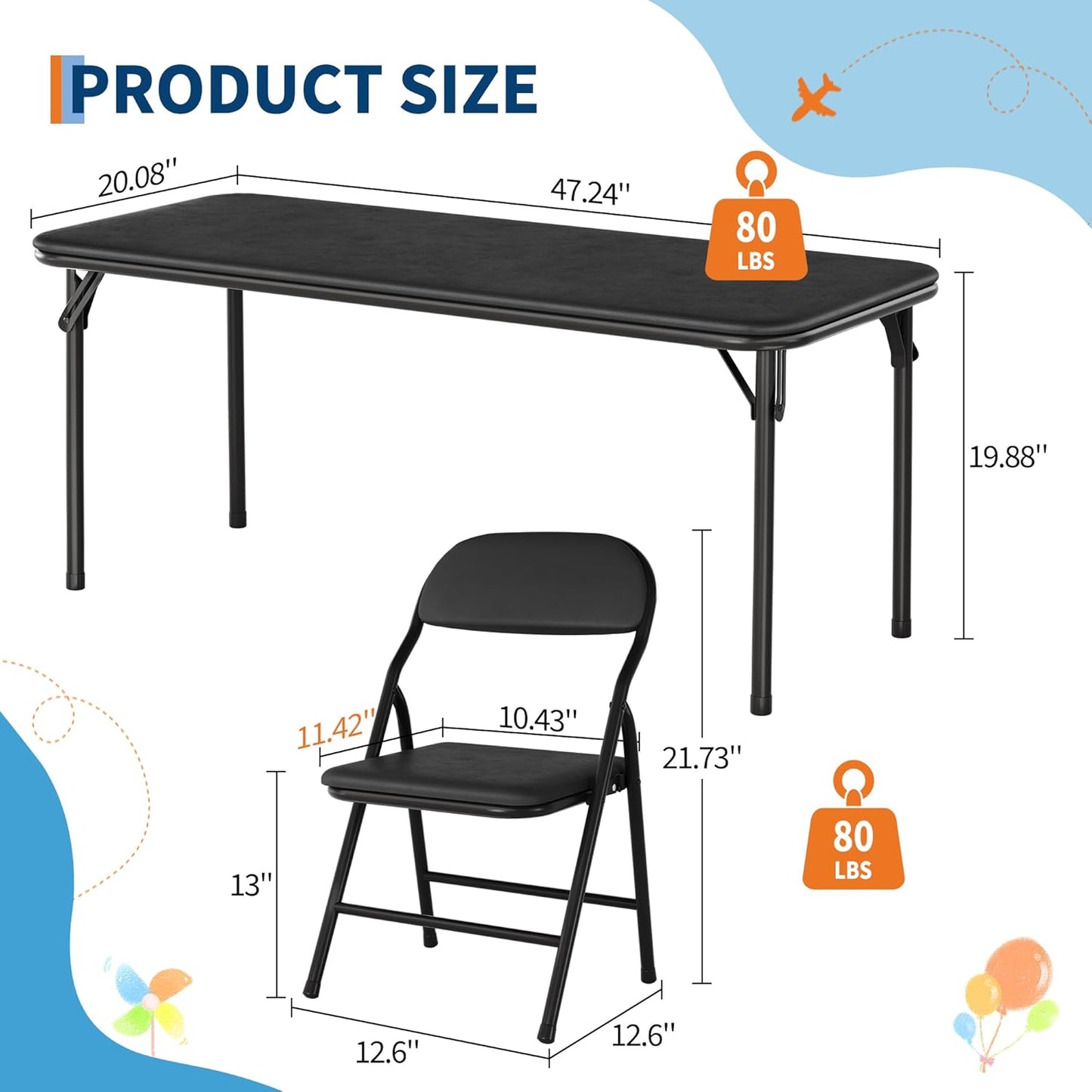 GarveeHome 5-Piece Kids Folding Table and Chairs Set, Toddlers Children's Activity Table and Chairs Set for Dining Room,Daycare,Classrooms