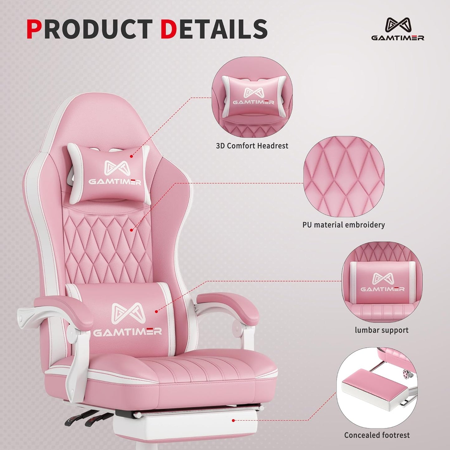 Gaming Chair, 400 lbs Adult Chair, High Back Computer Chair with Footrest and Linked Armrests, Office Video Game Chair with Lumbar Support (Pink)