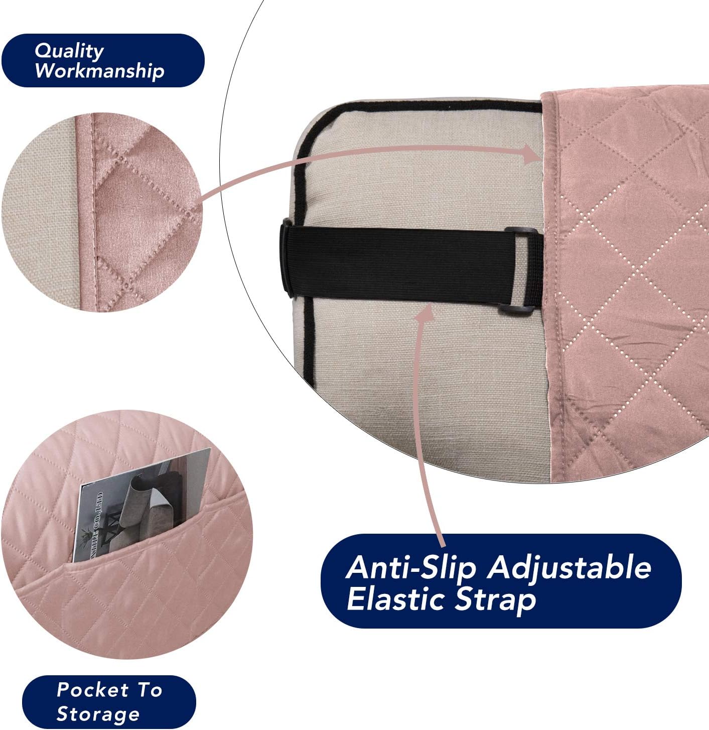 PureFit Reversible Sofa Couch Cover Water Resistant Couch Covers for 3 Cushion, Washable Furniture Cover with Non-Slip Foam and Adjustable Strap for Dogs, Pets (Sofa, Pink/Ivory)