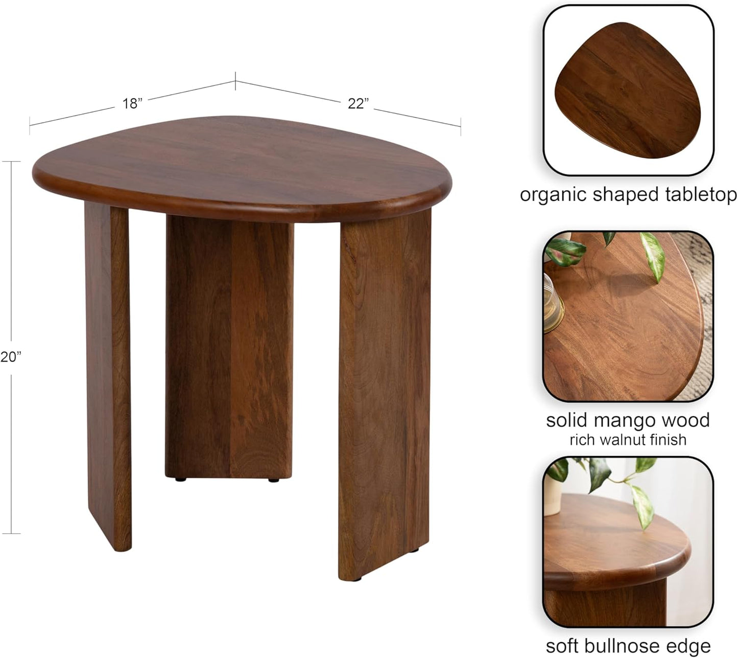 Kate and Laurel Tortola Modern Irregular Round Side Table, 22 x 18 x 20, Walnut Brown, Transitional Pebble End Table for Use as Bedroom Nightstand or Living Room Accent Table