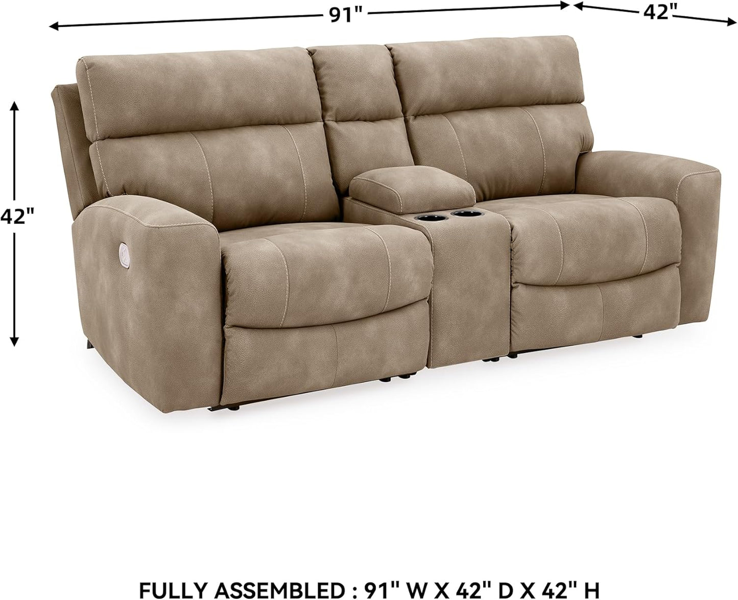 Signature Design by Ashley Next-Gen DuraPella Contemporary Faux Leather Modular Wall Hugger 3-Piece Power Reclining Sectional Loveseat with Console, Adjustable Headrest and USB Ports, Light Brown