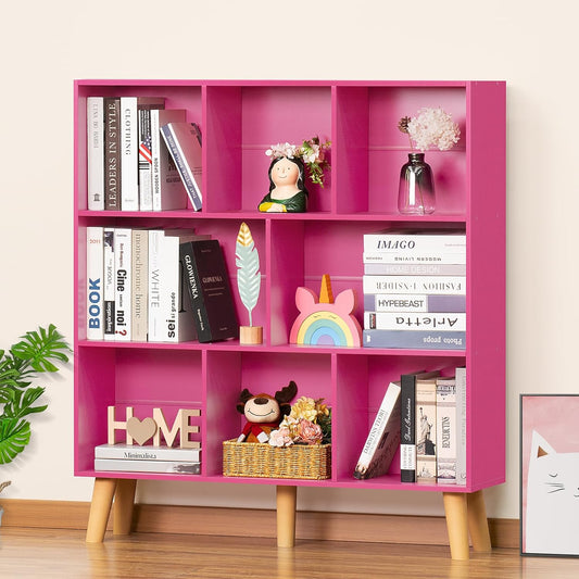 LEYAOYAO Bookshelf,3 Tier Book Shelf with Legs,Pink Modern Bookshelf,Large Freestanding Open Modern Bookshelves,Display Bookcases Decor Furniture for Nursery