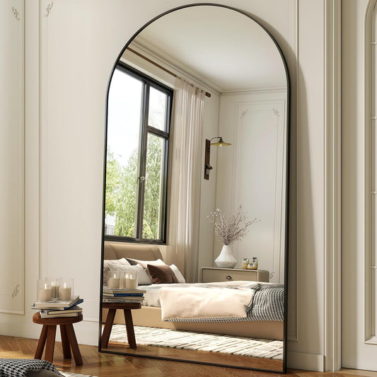 86"x40" Arched Full Length Mirror Floor Mirrors with Aluminum Alloy Frame Free-Standing Wall Mounted Floor Mirrors or Large Dressing Mirror, Black Mirror Full Length