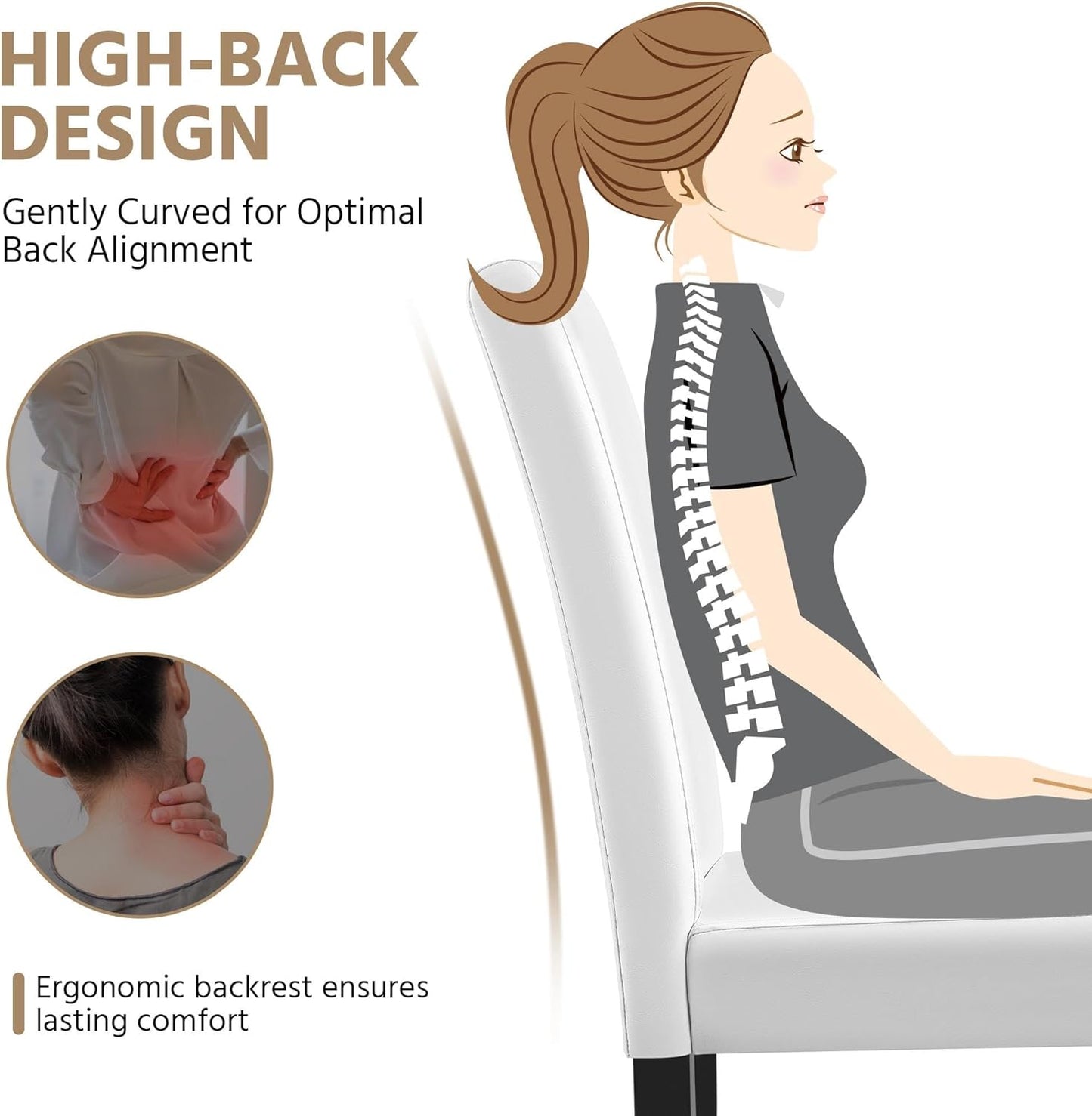 Yaheetech Dining Chairs Set of 6 Faux Leather Modern Dining Room Chairs with Rubberwood Legs and Padded Seat for Kitchen/Living Room/Restaurant, White