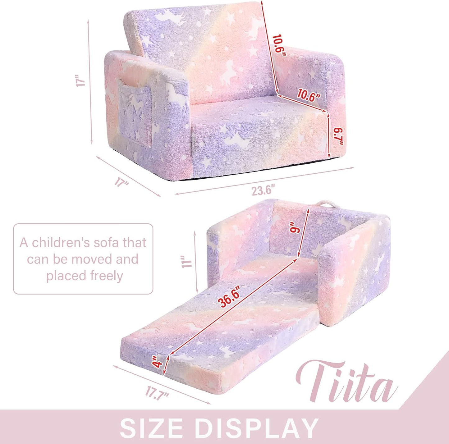 Tiita Kids Sofa, 2-in-1 Kid Sofa, Convertible Children Couch to Lounger, Flip Out Kids Chair, Toddler Armrest Chair Bed, Folding Kids Play Sofa for Girl or Boy(Twill Pegasus)