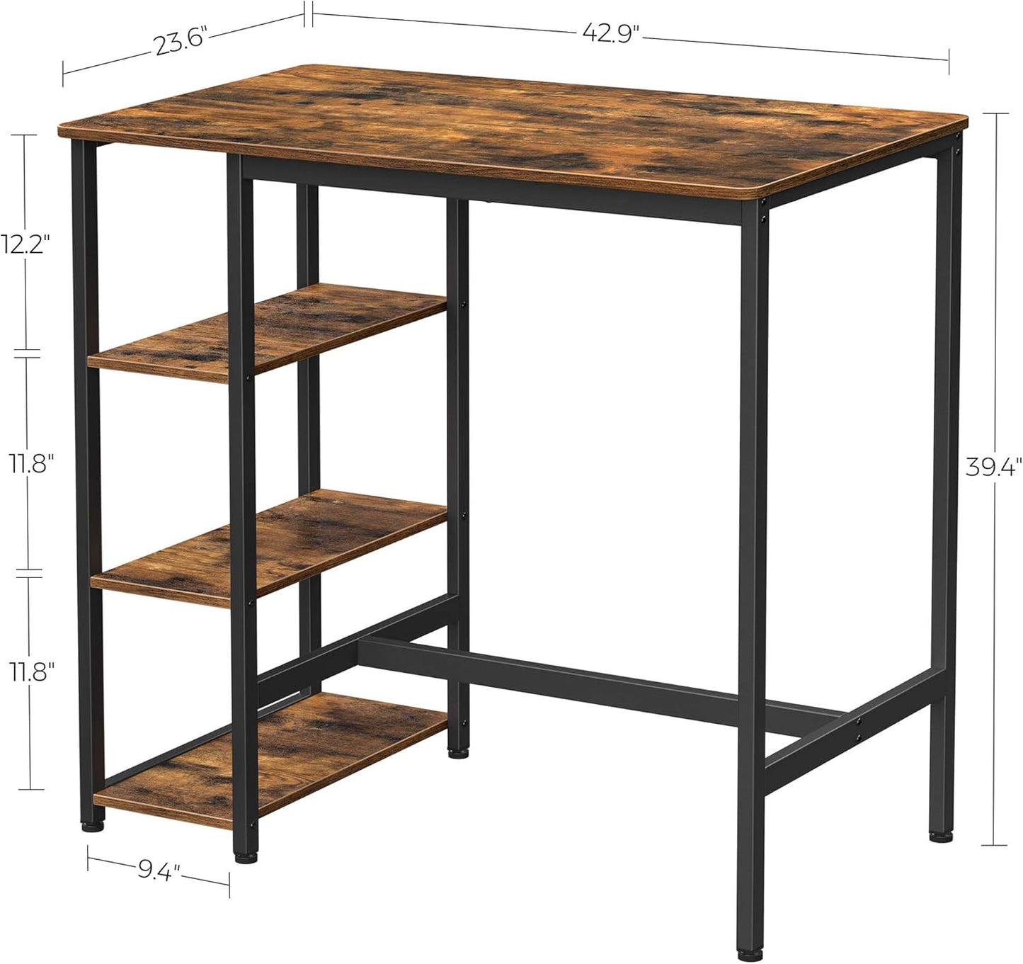 VASAGLE Bar Table with Sturdy Metal Frame, Easy Assembly, Industrial Design, 23.6 x 42.9 x 39.4 inches, Rustic Brown