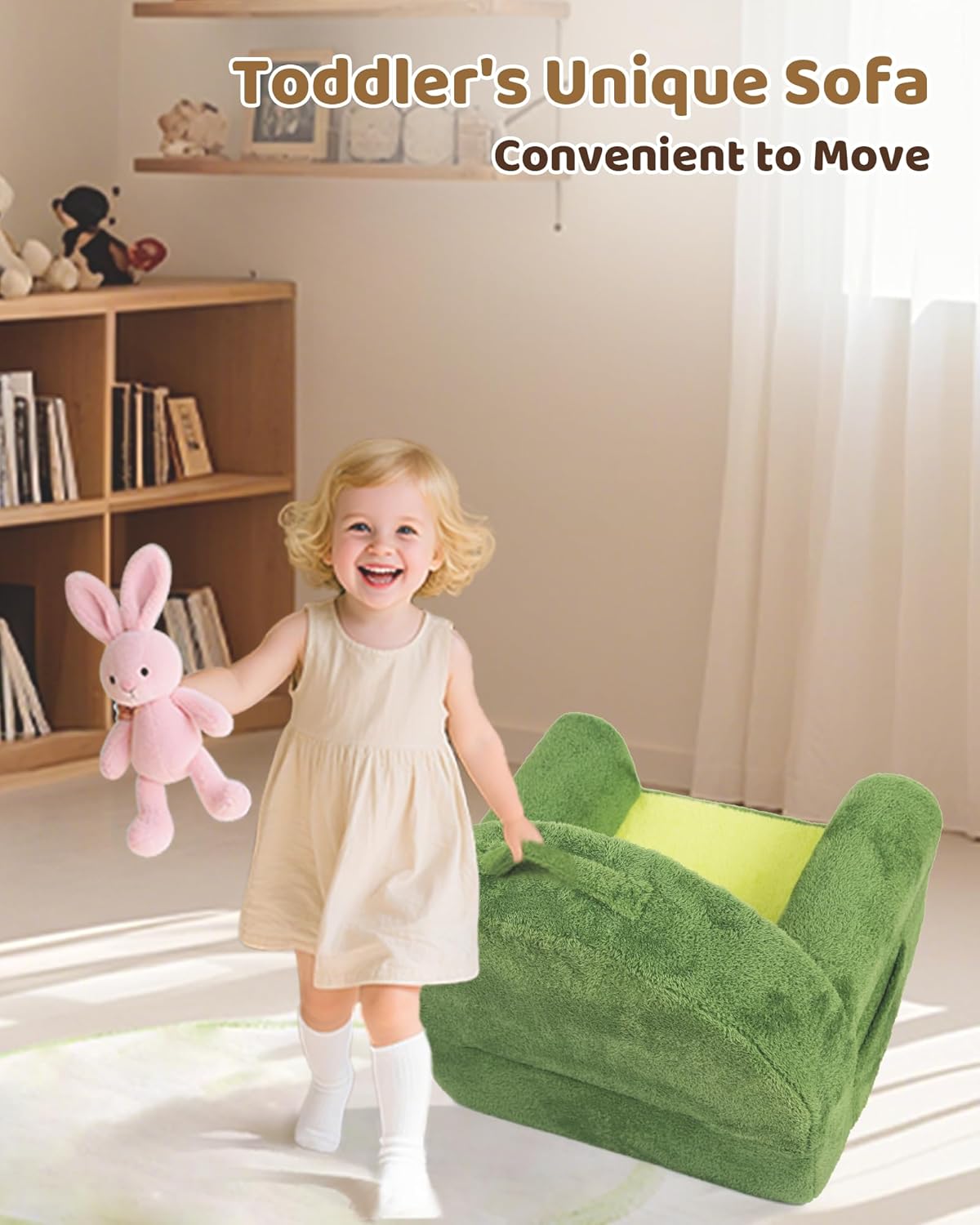 Toddler Chair, Comfy Foam Kids Couch with Soft Velvet Cover, Toddler Couch with Cute Avocado Design for Gaming and Studying, Kids Sofa for Boys and Girls