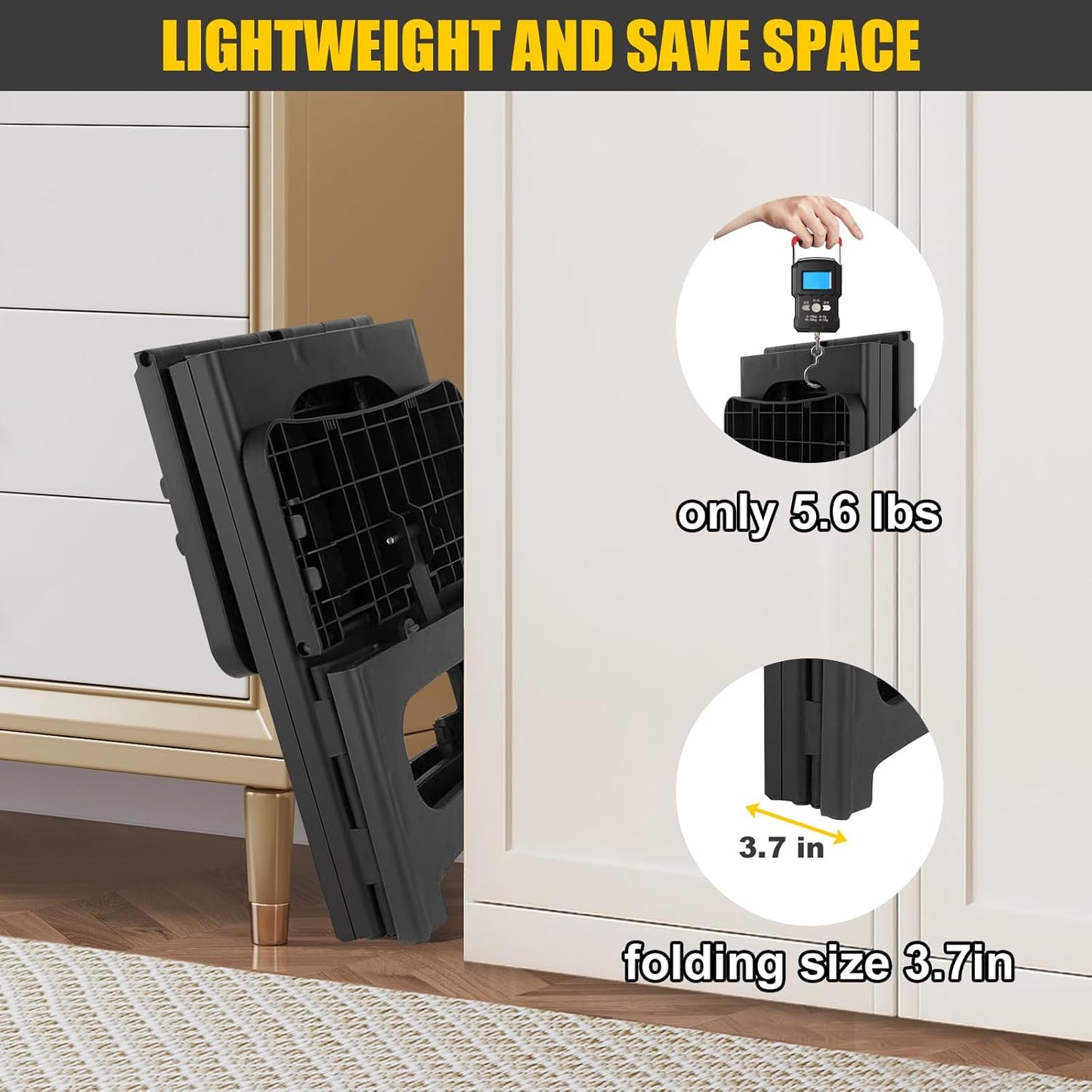 Folding 2-Step Stool for Adults Kids Non-Slip Collapsible Portable Step Stool for Kitchen Home Toilet Bedroom Office Bathroom Rv,Holds 300 Lbs(Black)