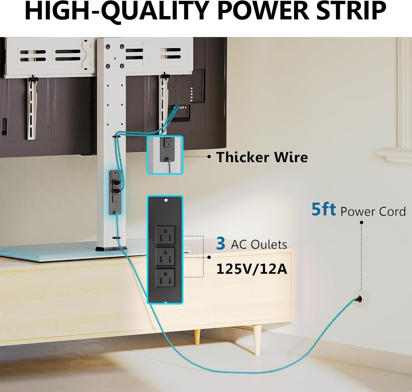 FITUEYES Universal TV Stand with Power Outlets for 50-85 inch TVs, Swivel&Height Adjustable Tall TV Stand for Bedroom Living Room, 27.5''Large Tempered Glass Base Holds up to 143 lbs, Ivory White