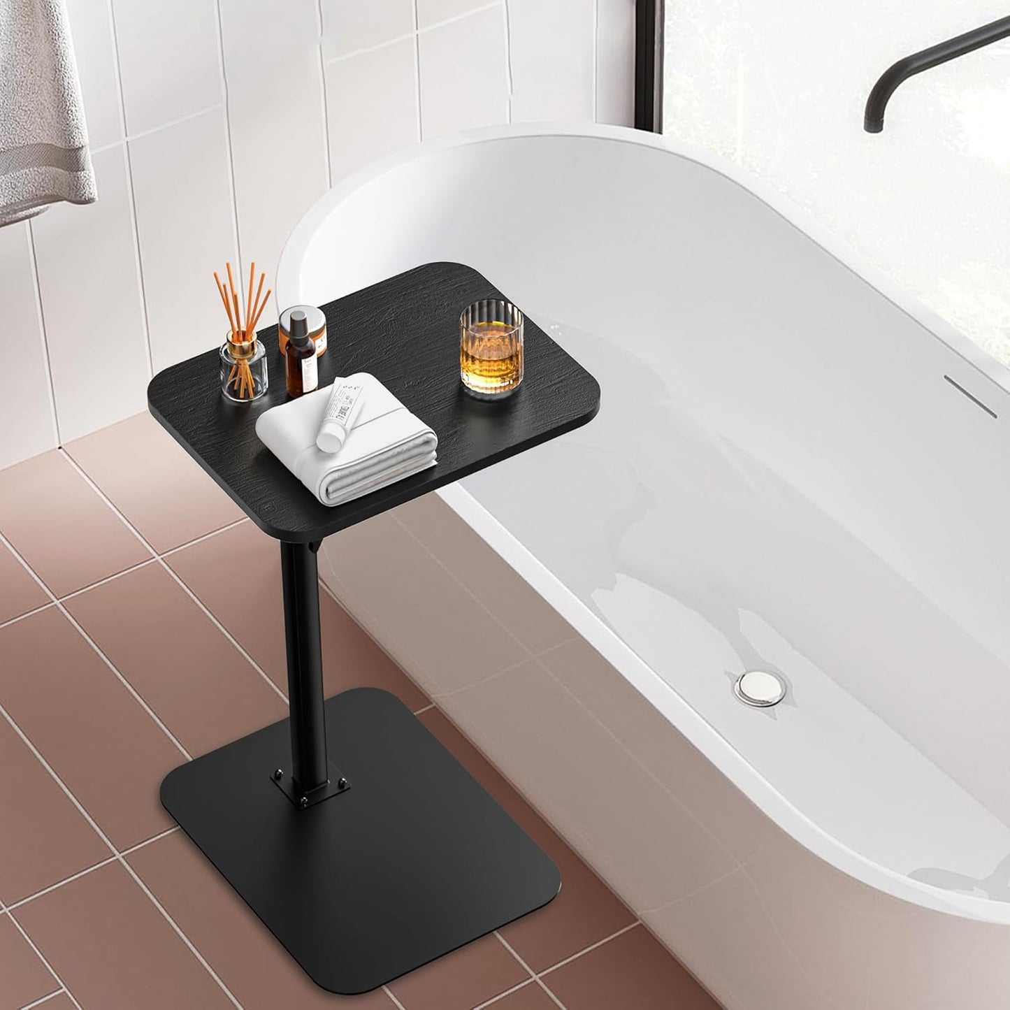 Side Table Sofa Tray for Couch Heavy Metal Base Swivel/Adjustable Height, Sofa Bed Bathroom Study TV Tray C Shaped End Table Food Snack Trays for Eating