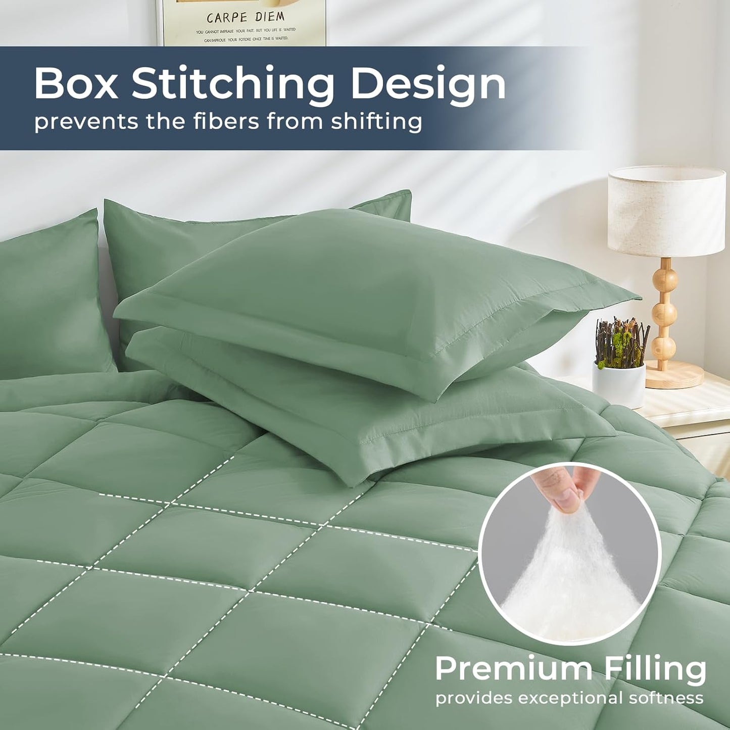 HEVUMYI Light Green Twin-XL Comforter Set - 5-Piece All Season Bed in a Bag Twin-XL, Ultra Soft Bedding Set with Comforter, Flat Sheet, Fitted Sheet, Pillowcases, Pillow Shams