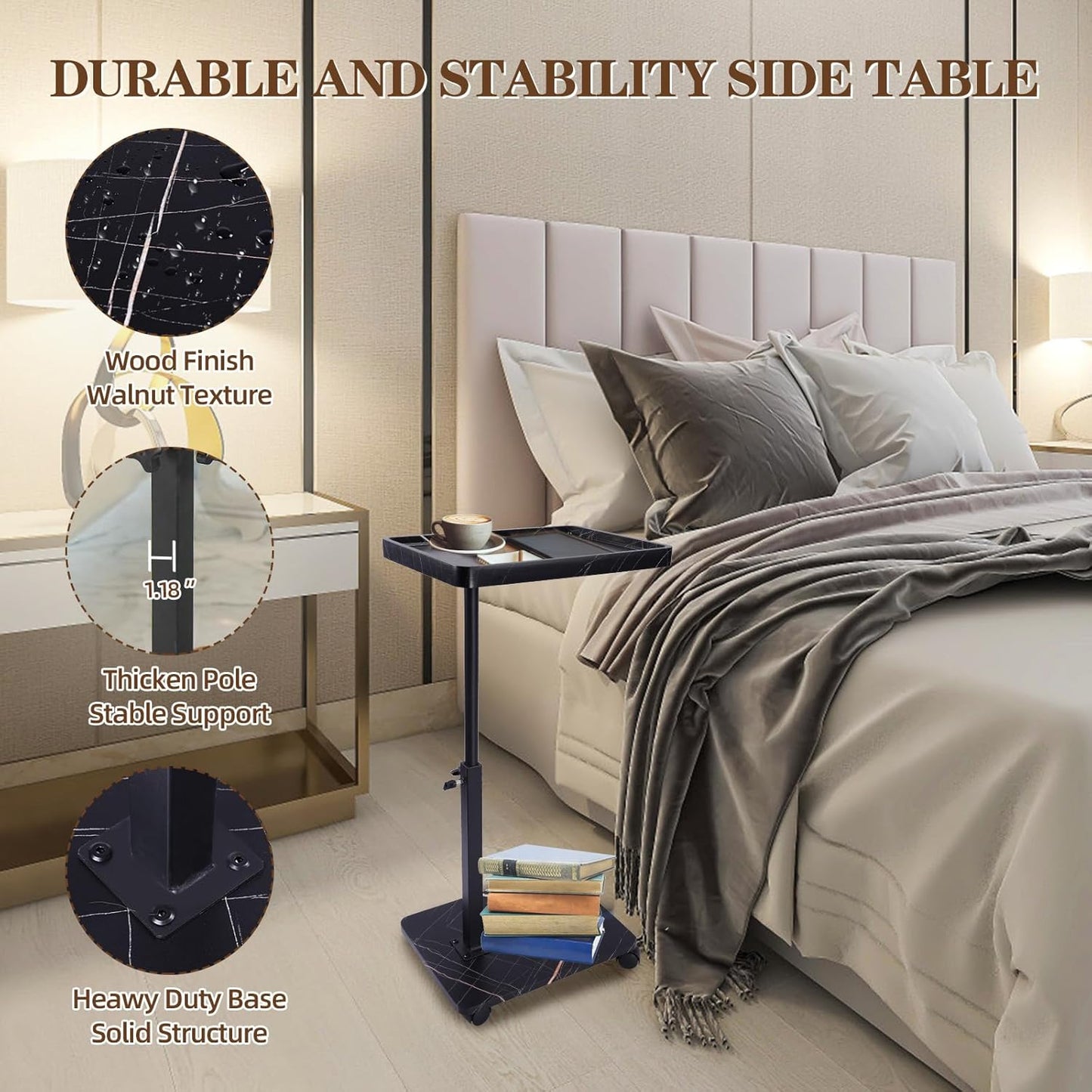 C Table Side Table End Table Adjustable Height，C Shaped End for Couch，Snack Tables,360°Swivel TV Tray Sofa Table， For Small Spaces，Side Tables living room and bedroom for Sofa, Bed,Chair(black)