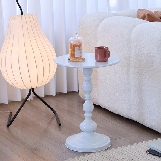 Chic Vintage Round Side Table with Elegant Roman Columns - Sturdy Metal Construction, Perfect for Coffee, End, Tea, or Leisure Use in Living Room or Bedroom Decor (White 1 Pack)