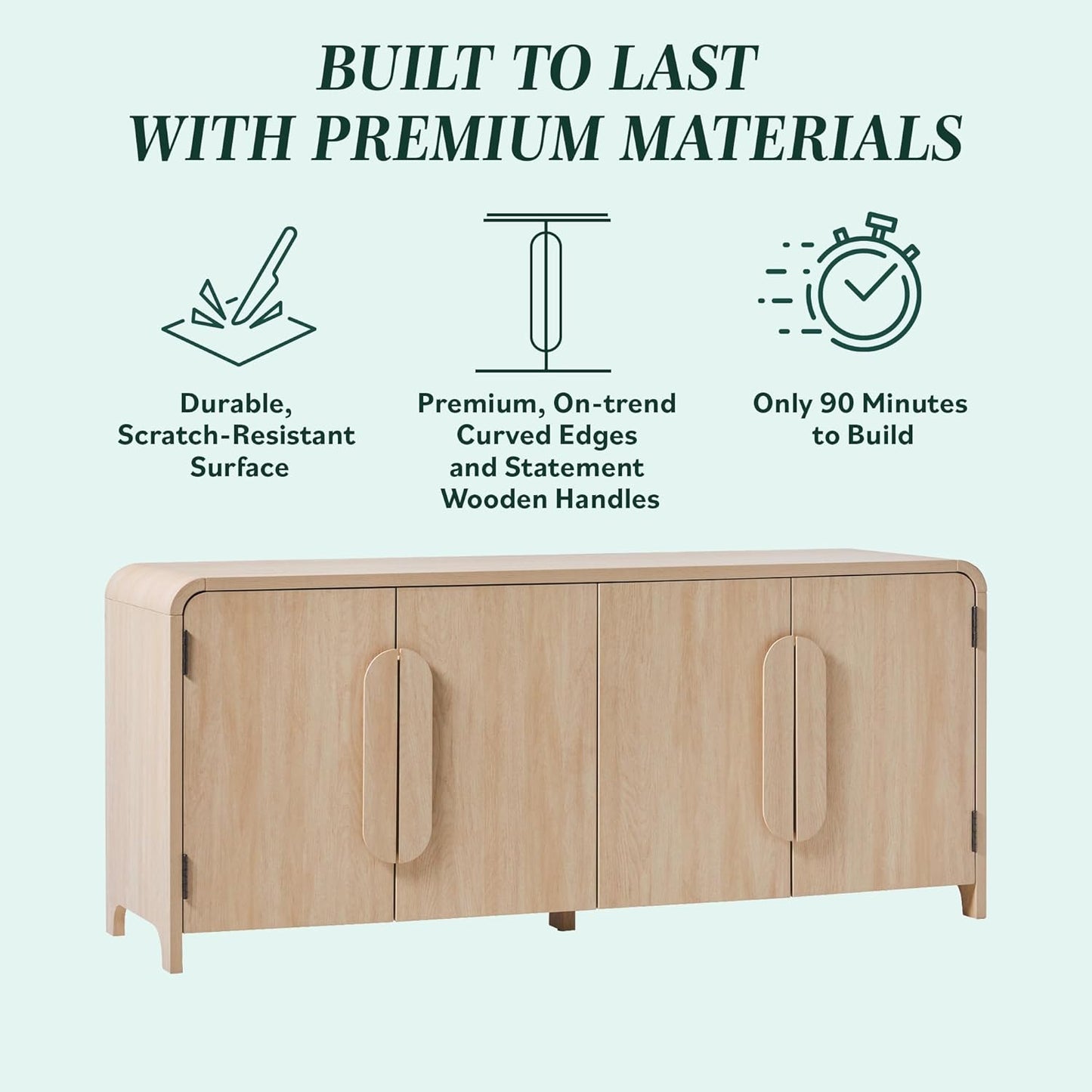 Walker Edison Chantelle Sideboard TV Stand with Storage, 70", Coastal Oak