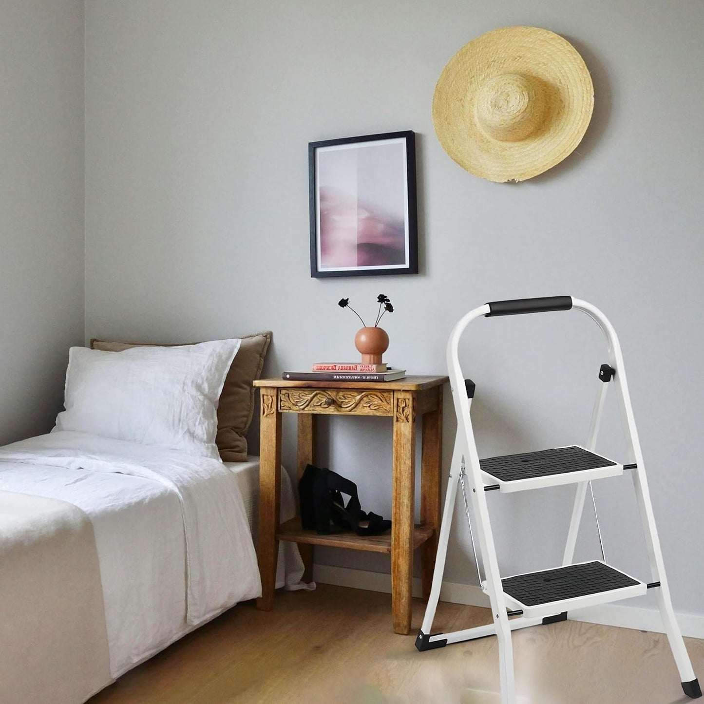 SIMPLI-MAGIC 2-Step Ladder, 350 LBS Capacity Folding Step Stool – Anti-Slip Wide Steps & Handgrip – ANSI Certified Lightweight & Durable Steel Stepping Stool for Kitchen, Home, Office & Garage