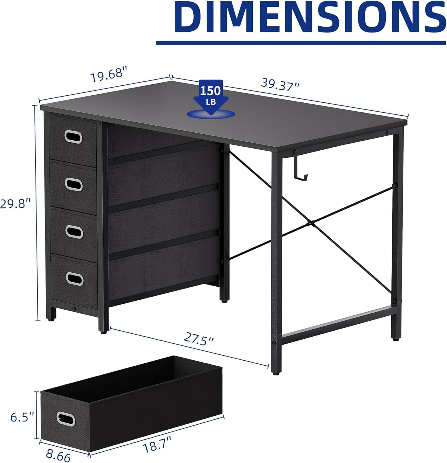 Pamray 40 Inch Computer Desk with 4 Drawers Small Office Desk for Home Bedroom Study Writing Simple Modern Computer Table Black