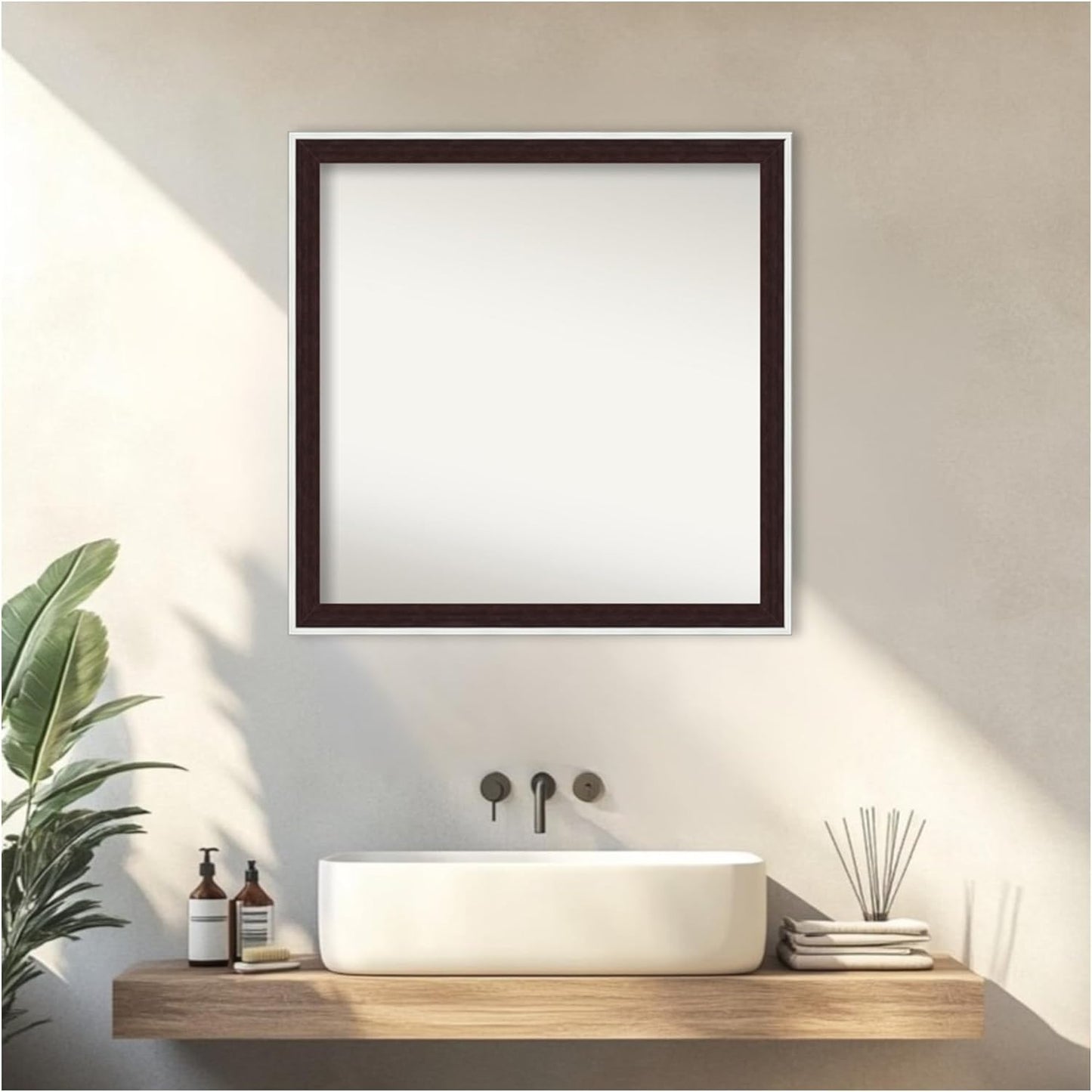 Amanti Art Bathroom Mirror for Over Sink, 29x29 Maya Espresso Silver Square Vanity Mirror, Large Modern Contemporary Frame, Hangs Horizonally and Vertically, Bathroom Wall Decor, Non-Beveled Edge