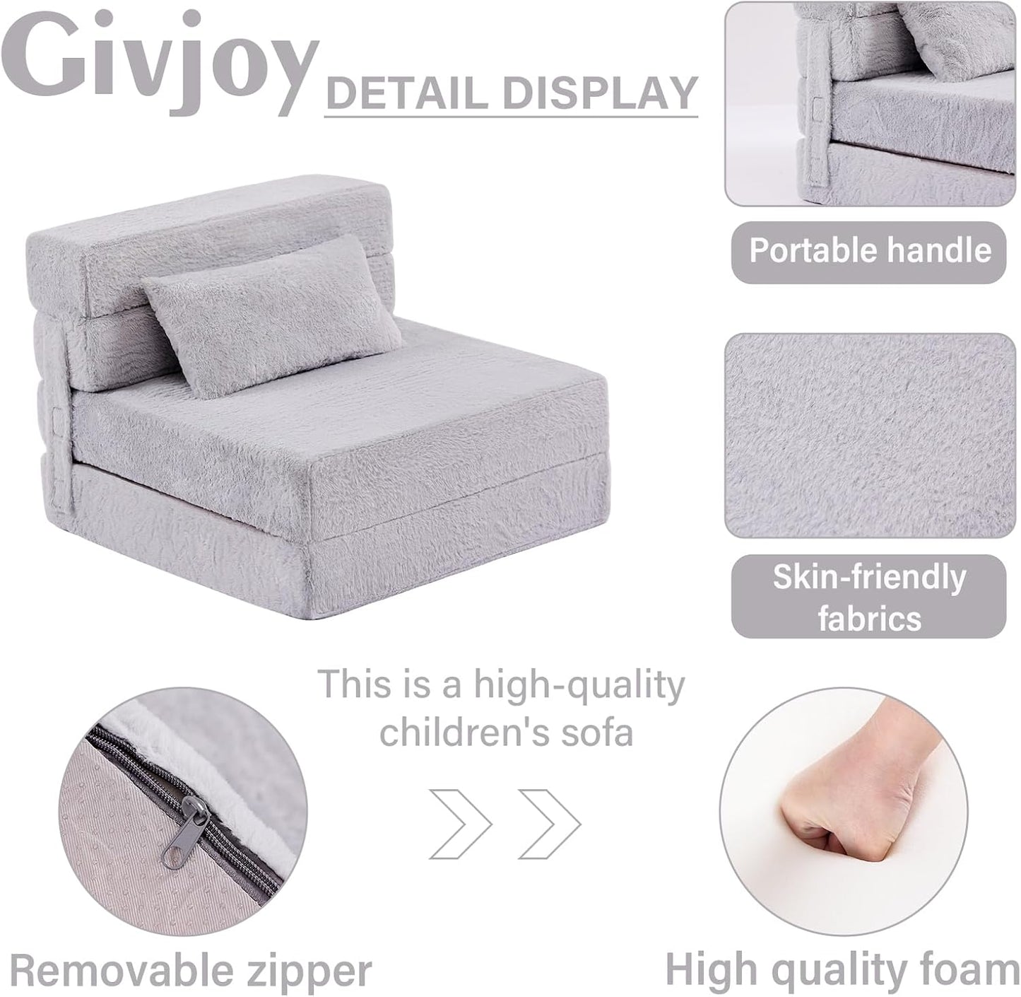 Folding Sofa Bed Floor Mattress for Kids with Pillow, Toddler Washable Folding Floor Nap Mat for Sleeping Daycare, Child Fold Up Sofa Futon Chair Bed with Storage Bag for Girls and Boys