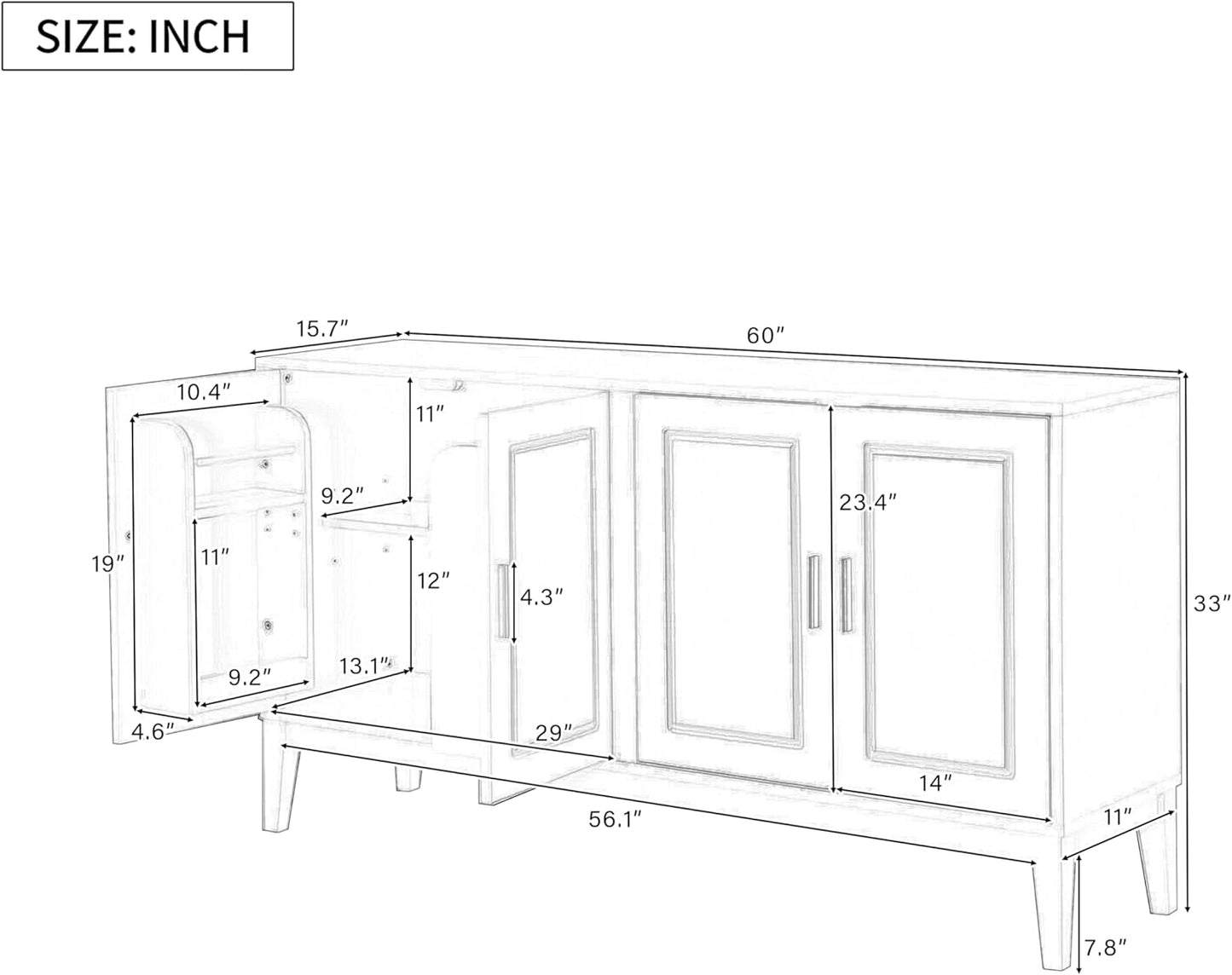 Merax Sideboard Buffet Storage Cabinet with Door Organizers, Cupboard Console Table for Kitchen, Dining and Living Room, Adjustable Shelf, White