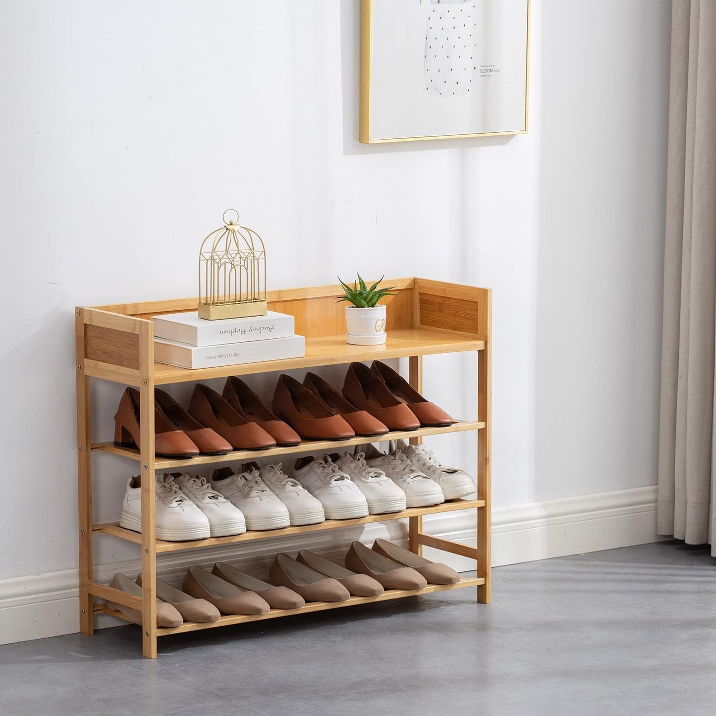 Bamboo Shoe Rack Organizer, 4 Tier Shoe Shelf Storage Organizer, for Entryway, Hallway, and Closet (Nature-31.5)