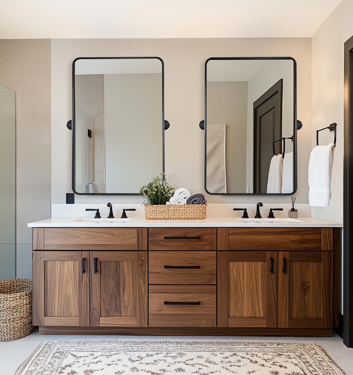 ANDY STAR Pivot Bathroom Mirror, 24 x 36 Inch Black Tilting Mirror for Bathroom with Rounded Corner Tube Metal Frame Design, Black Vanity Rectangle Mirror for Wall, Hangs Vertically Farmhouse Style