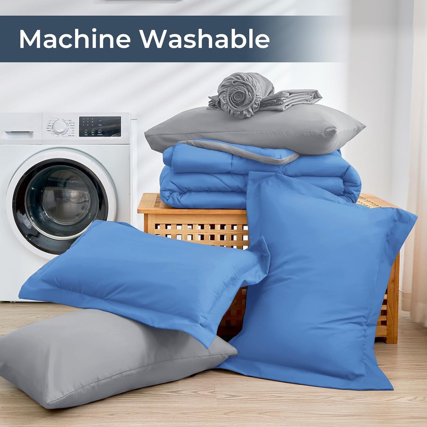 HEVUMYI Royal Blue & Light Grey Queen Comforter Set - 7-Piece All Season Bed in a Bag Queen, Ultra Soft Bedding Set with Comforter, Flat Sheet, Fitted Sheet, Pillowcases, Pillow Shams, Royal Blue