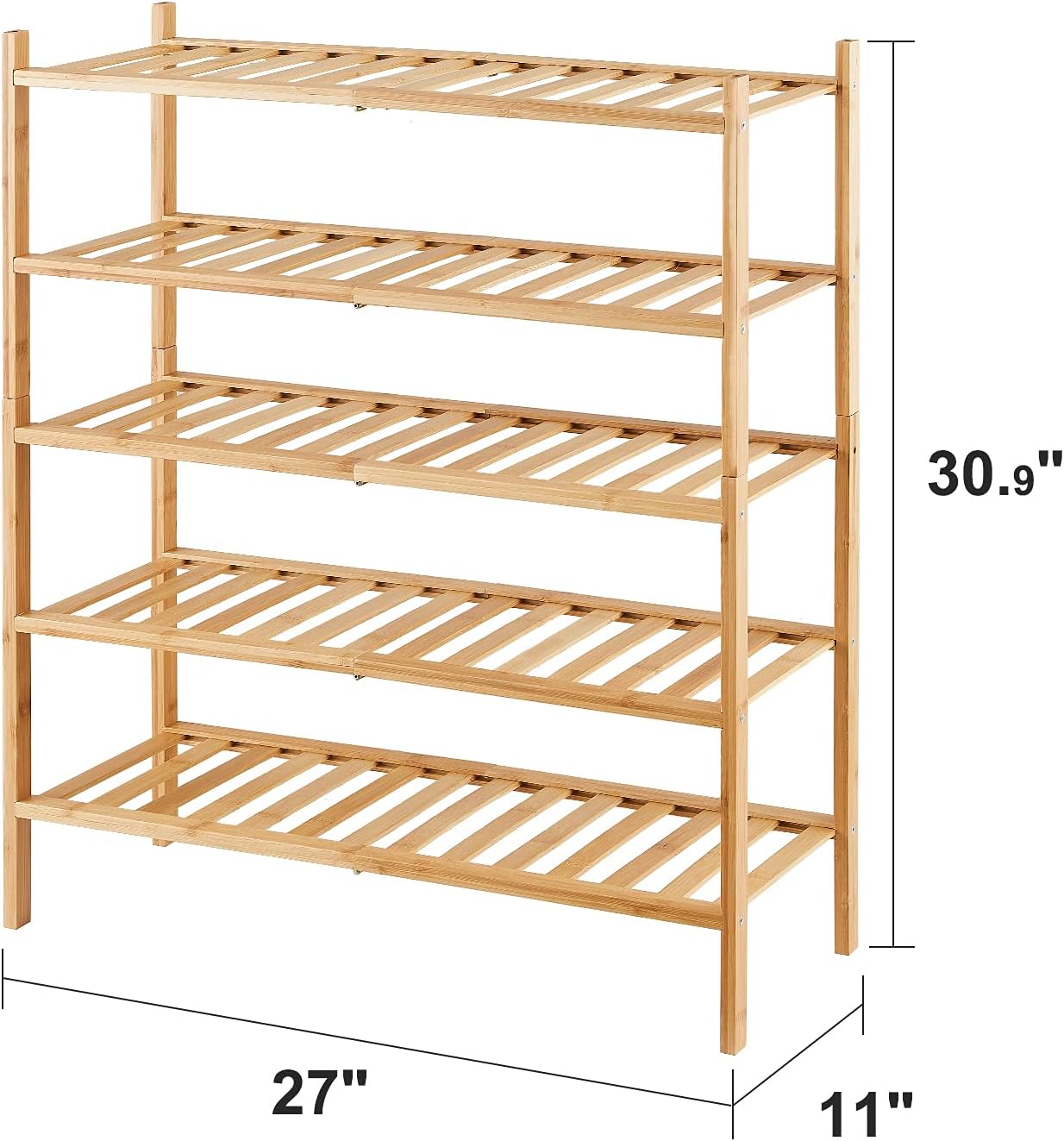 5-Tier Bamboo Shoe Rack for Entryway, Stackable | Foldable | Natural, Shoe Organizer for Hallway Closet, Standing Shoe Racks for Indoor Outdoor