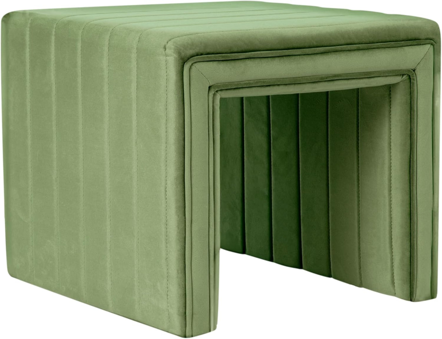 HomePop Modern Channel Tufted Velvet Ottoman Home Décor|Ottoman for Living Room & Bedroom - Green