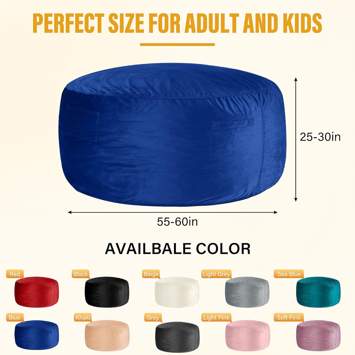 HABUTWAY Bean Bag Chair: Giant 6' Memory Foam Furniture Bean Bag Chair with Microfiber Cover - 6Ft,Blue