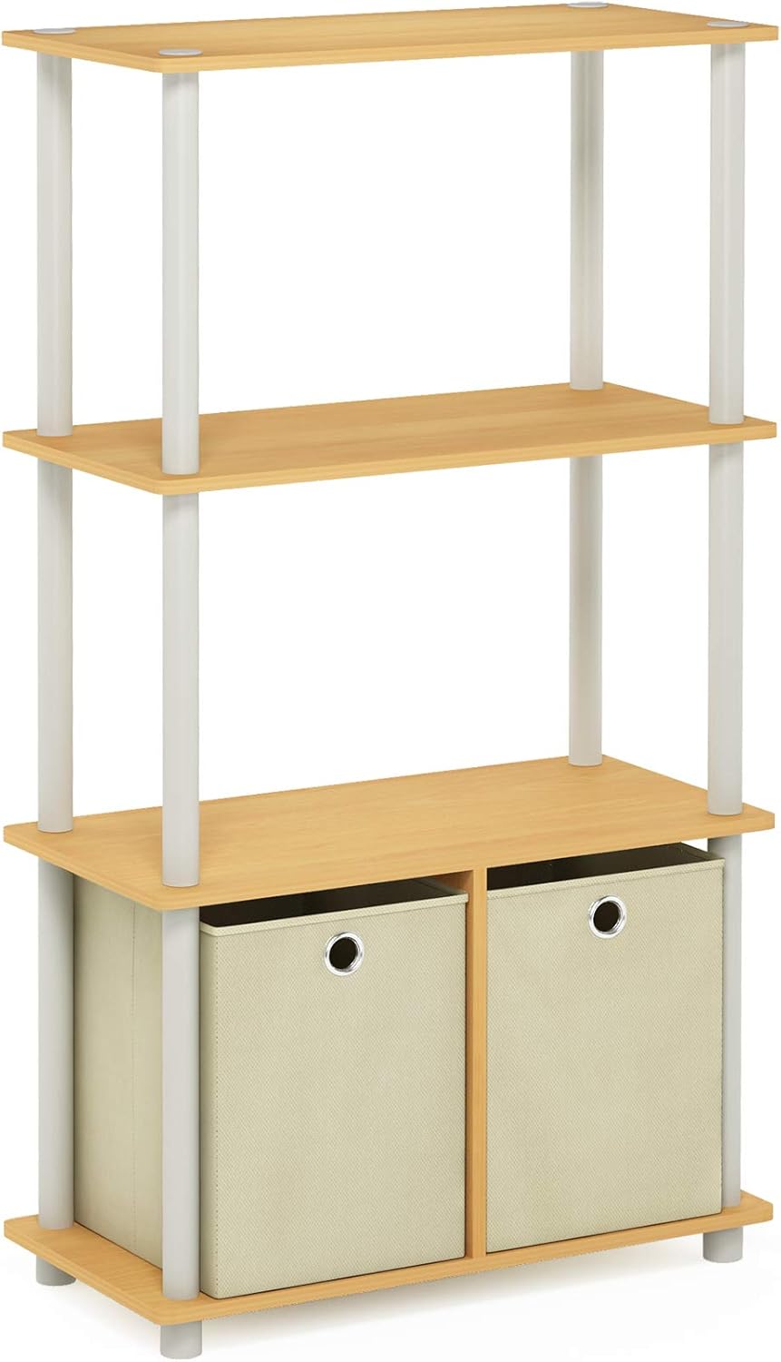Furinno NW889BE/WH Go Green 4-Tier Multipurpose Storage Rack w/Bins, Beech/White