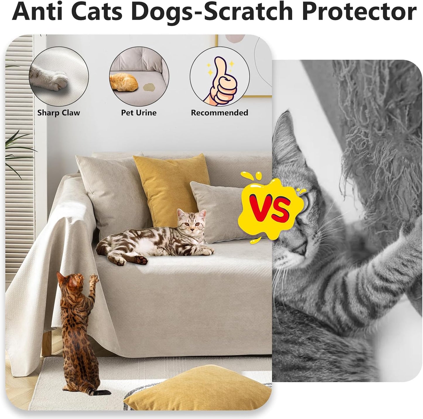 STACYPIK Waterproof Anti-Cat Scratch Couch Covers, Beige Sofa Covers for Dogs, Non-Slip Couch Covers for 2 Cushion Couch, Washable Love Seat for Sectional, Furniture Protector Sofa Slipcover-71X90IIN