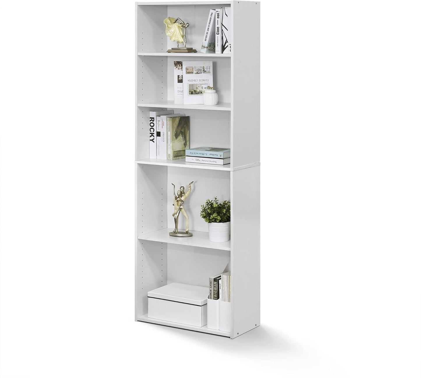 FURINNO Wright 5-Shelf Bookcase, Soft White
