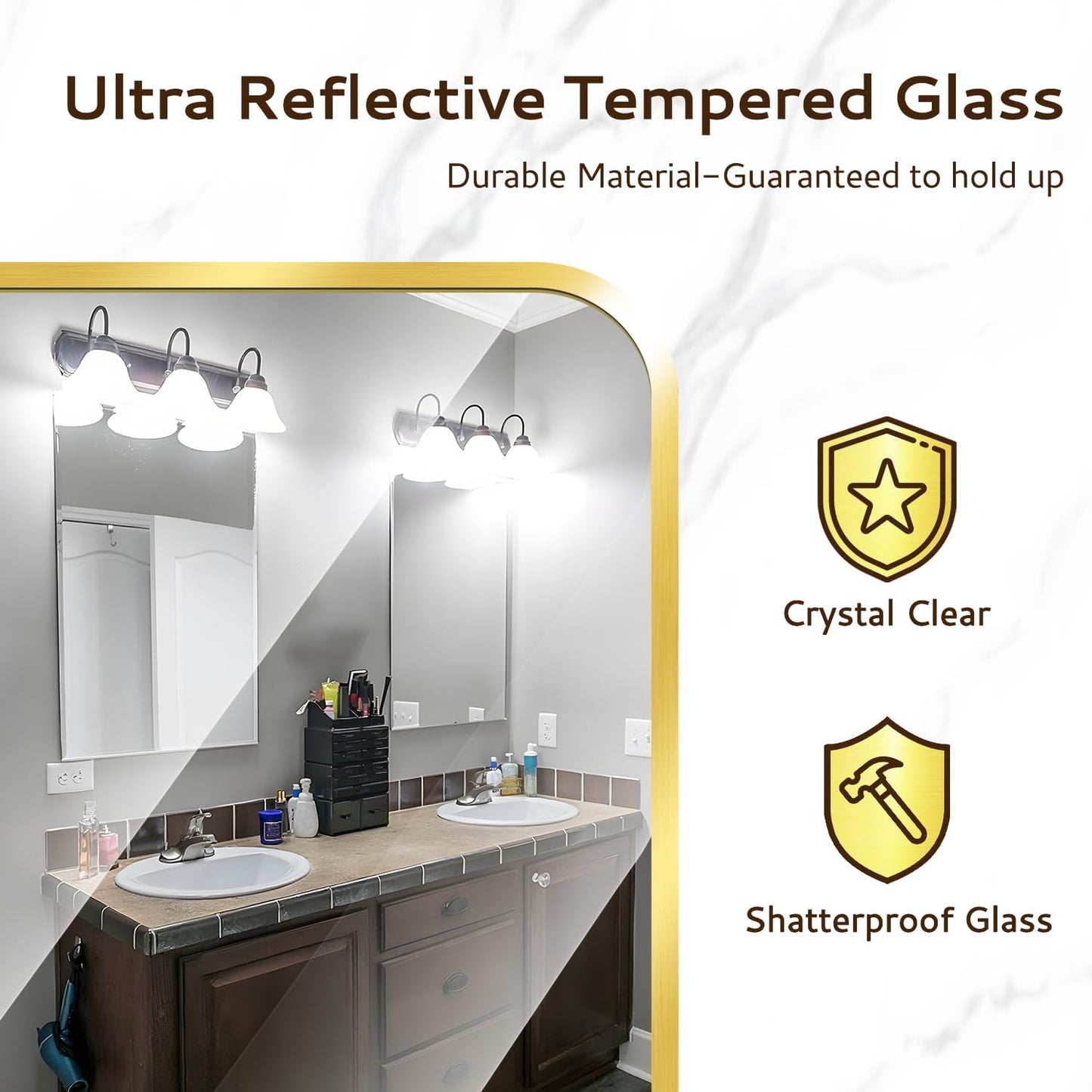 20x28 Rounded Rectangle Bathroom Mirrors for Over Sink, Gold Vanity Mirror with Metal Frame Wall Mounted, Modern Farmhouse Mirror for Restroom, Bedroom, Entryway Decor