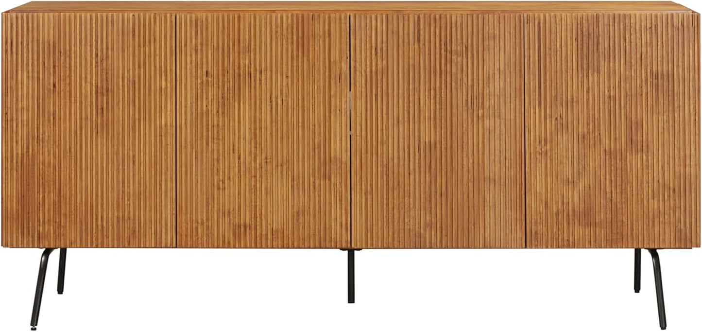 NTC Veil Modern Sideboard with 4 Doors, Buffet Cabinet with Vertical Groove Design and Metal Legs, Storage Cabinet for Living Room, and Hallway, Effortless Assembly, Teak Look