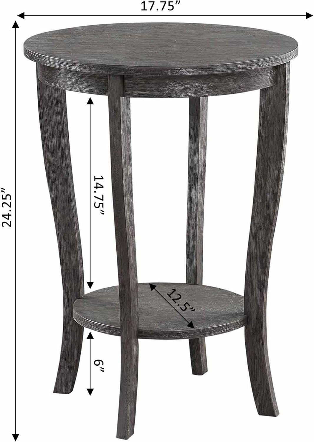 Convenience Concepts American Heritage Round End Table, Dark Gray Wirebrush