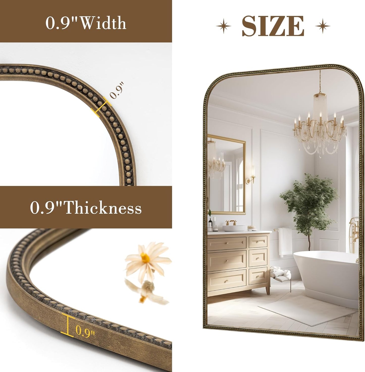 Axeman 32x48 Rounded Rectangular Wall Mirror, Decorative Bathroom Mirror, Traditional Vintage Wall Mounted Mirror with Beaded Frame for Accent Living Room Vanity Bedroom Entryway, Bronze