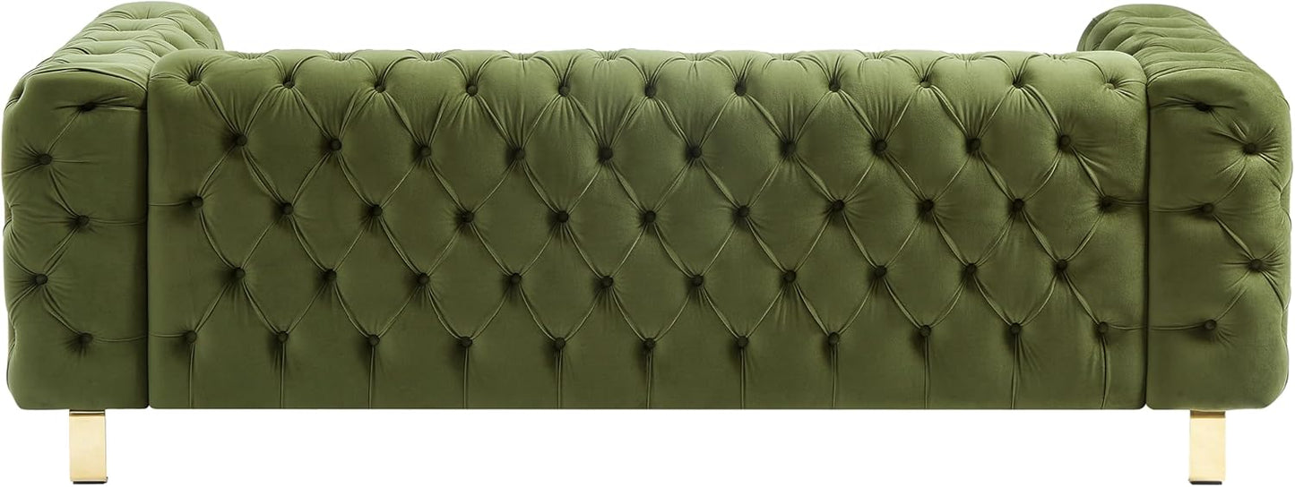 Merax Comfy 3-seat Sofa with Tufted Back and Arm and Gold Iron Legs, Modern Couch for Living Room, Bedroom, Apartment, Office, Green