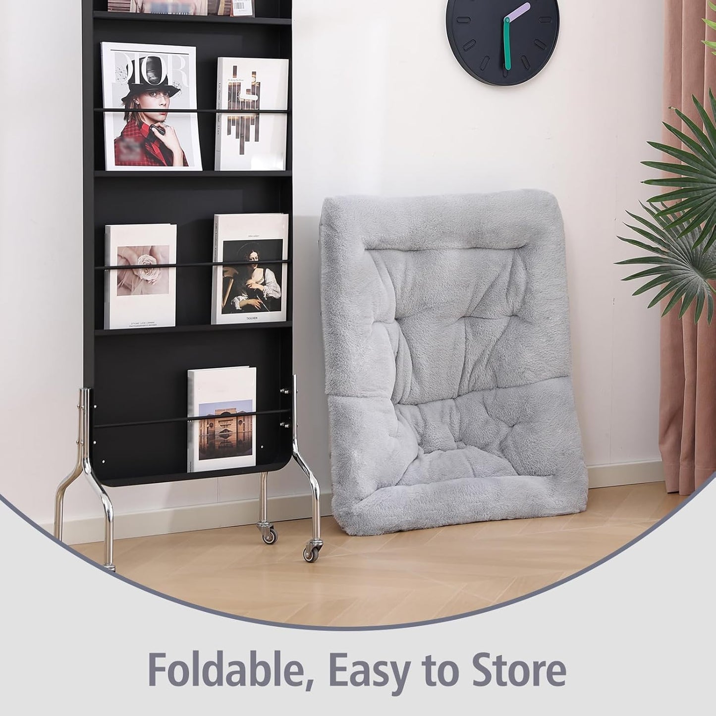 Welnow Comfy Saucer Chair with Ottoman, Oversized Folding Reading Chair for Adults with Throw Pillow Soft Faux Fur Lounge Chair for Bedroom Furry Accent Chair for Living Room, Dorm Rooms, Grey