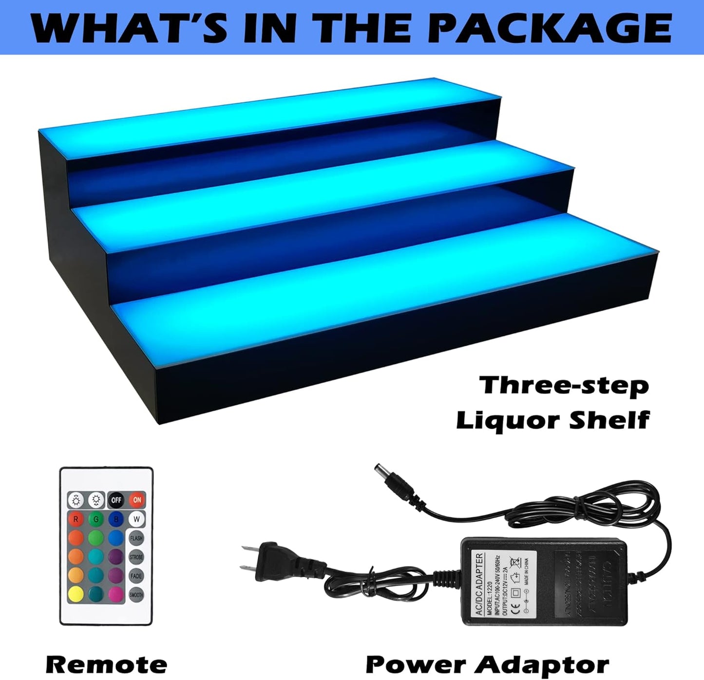 Royxen LED Lighted Liquor Bottle Shelf 3 Tier, 24 Inch Bar Shelf with Remote, Bottle Stand Multicolor Lighting Modes for Bars